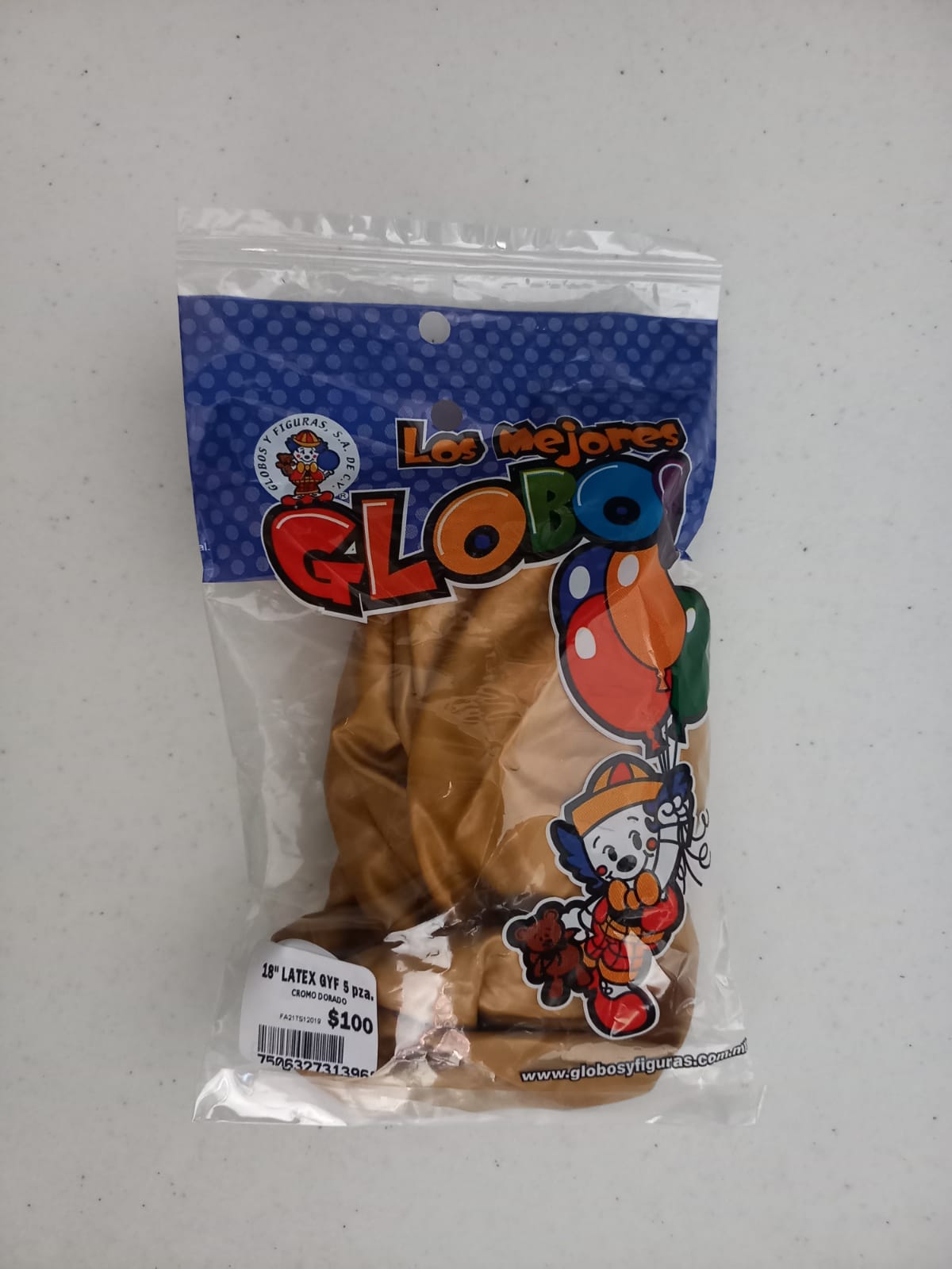 GLOBO LATEX CHROME DORADO 5 PZAS